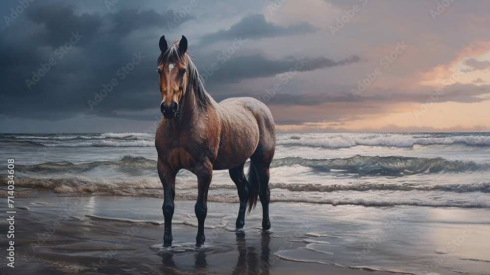 A horse is standing by the sea ai generative photo A horse is standing by the sea ai generative photo