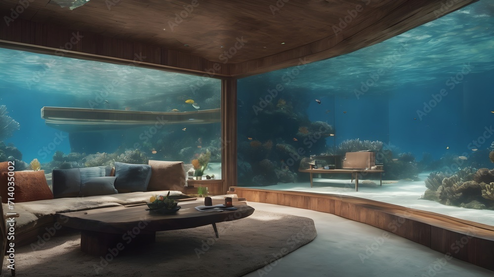 Fototapeta premium Home in Underwater Background Very cool