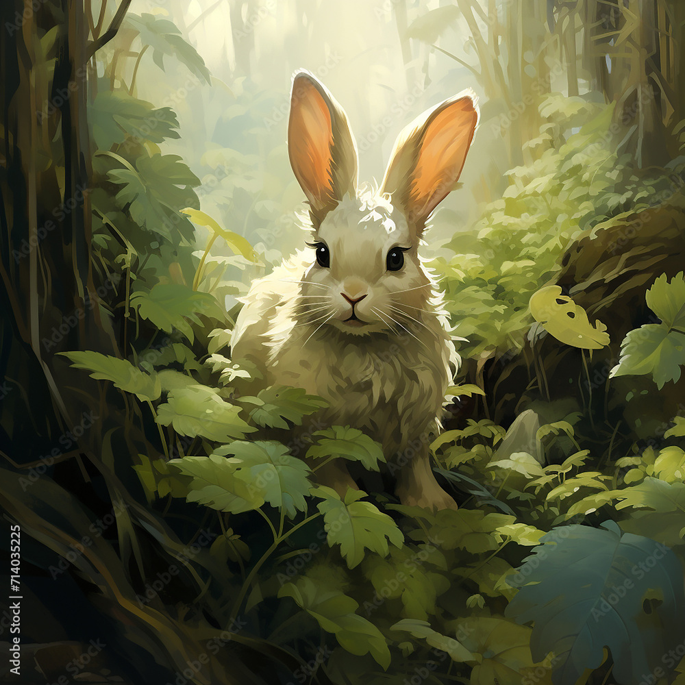 A rabbit is sitting on the grass ai generative photo A rabbit is sitting on the grass ai generative photo