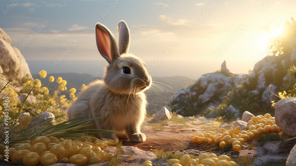 a realistic rabbit with natural view ai generative - obrazy, fototapety, plakaty 