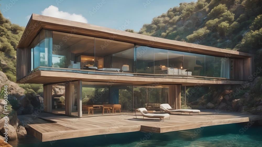 Fototapeta premium Home in Underwater Background Very cool