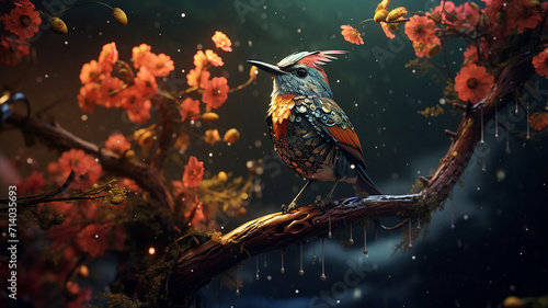 A tea bird is sitting on a tree ai generative image © Sikha