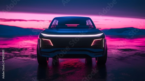 Futuristic Sports Car in a Modern City. future of the automobile industry, car neon backdrop © MdArif