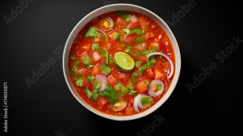 A bowl of refreshing and tangy gazpacho soup, a popular dish in many Spanish-speaking countries during Ramadan