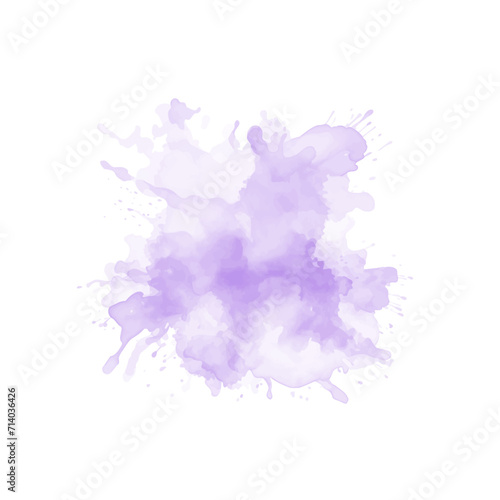 Abstract purple watercolor water splash on a white background. Vector watercolour texture in violet color. Ink paint brush stain. Purple soft light blot. Watercolor violet splash