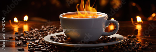 Stylish Coffee Cup with Flame in Trendy Coffee Shop
