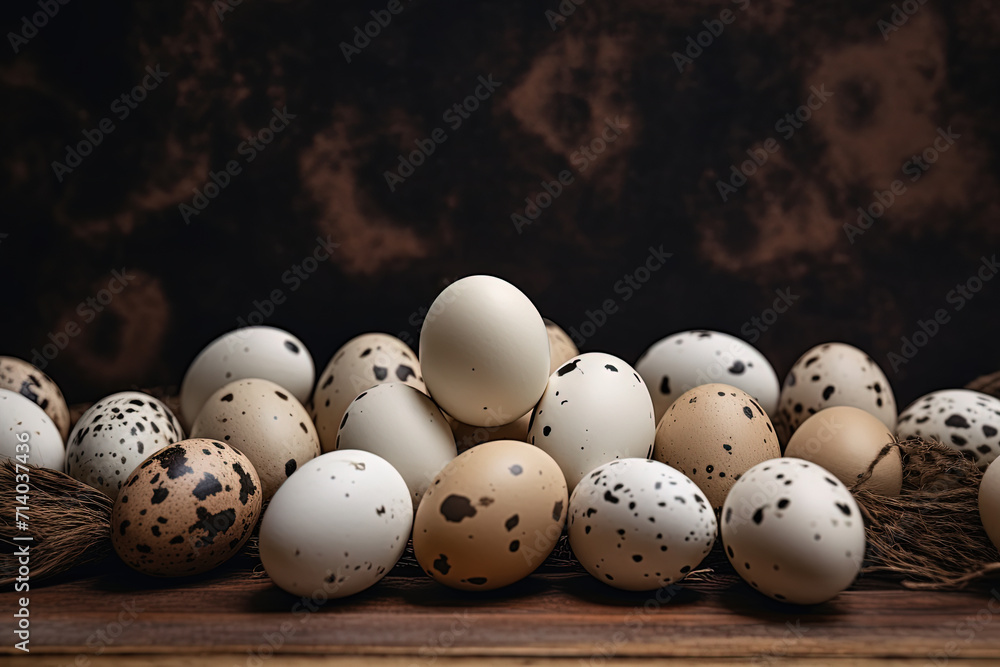 Quail eggs on the table. Easter. Generative AI