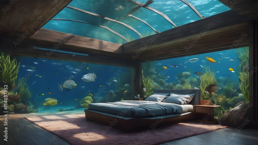 Fototapeta premium Home in Underwater Background Very cool