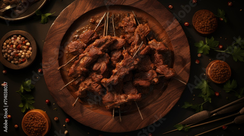 A plate of Nigerian suya, skewers of spicy grilled meat commonly eaten during ramadan photo