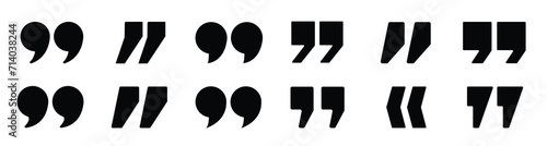 Set of quote mark. Quotes icon vector set. Quotemarks outline, speech marks, inverted commas or talking marks collection. Talk bubble speech icon. Black quotes icon. Vector illustration. 