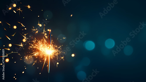 Happy New Year  burning fireworks with bokeh light background