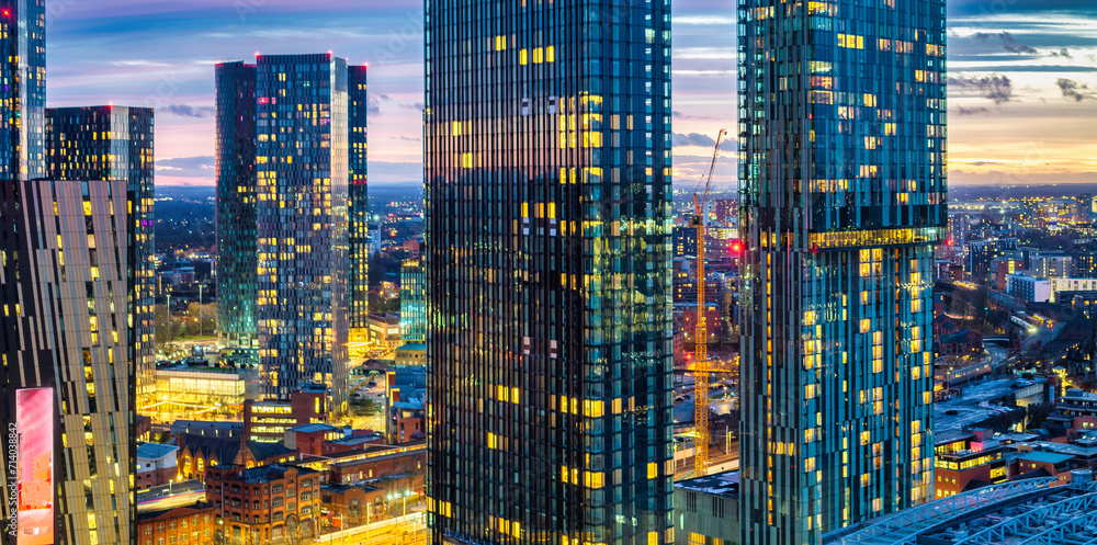 Panoramic view of Manchester skyline at Twilight Panoramic view of Manchester skyline at Twilight