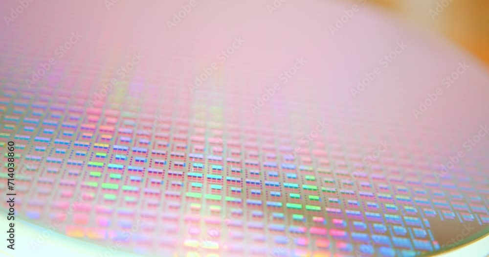 A pattern of microprocessor circuits on a silicon wafer. The