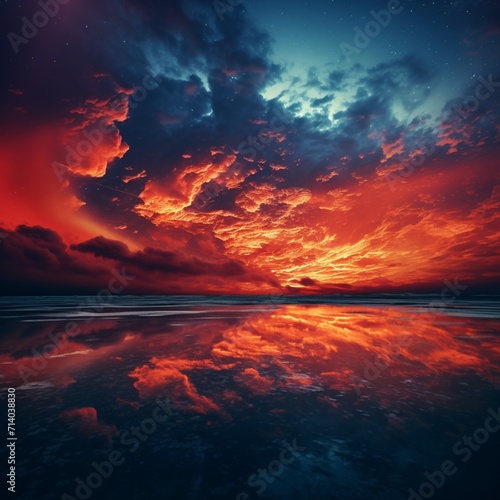 Night sky red and orange coloured clouds image Generative AI