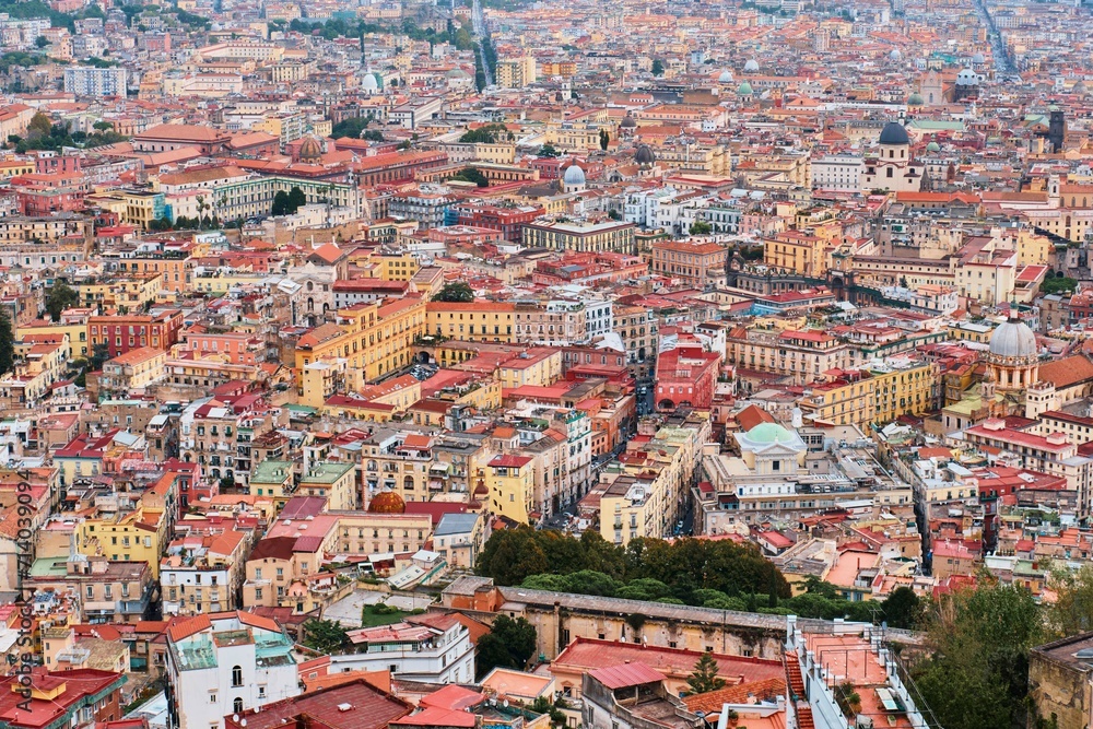Aerial cityscape view of Naples from Castle Sant`Elmo. The province of Campania