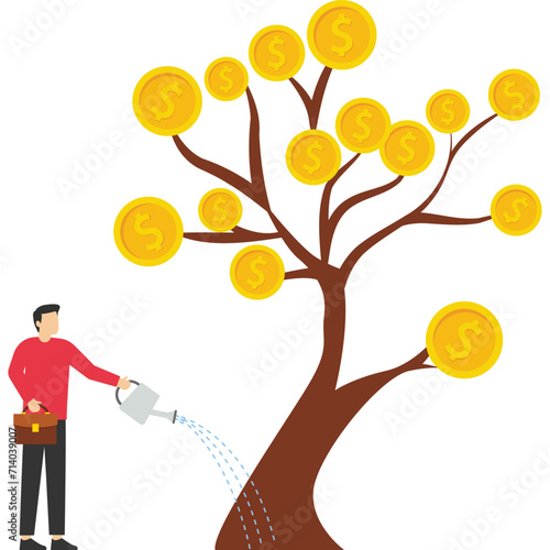 Businessman growing money tree, Vector illustration in flat style


