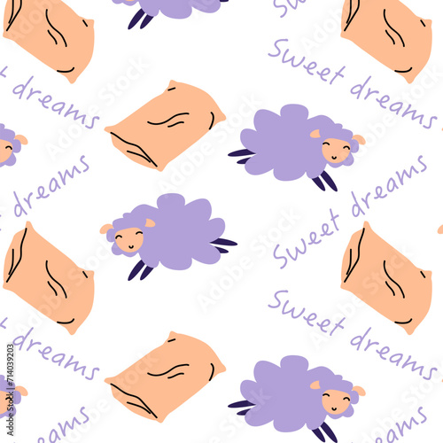 cartoon sheep and pillow vector background. Vector illustration isolated. sweet dreams backdrop. 