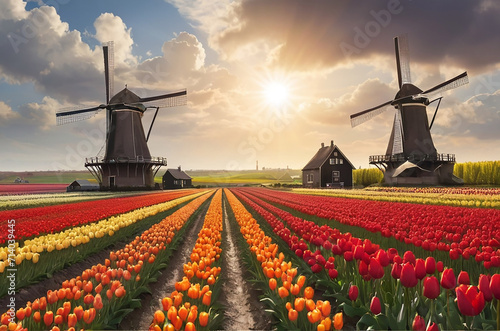 View of tulips in the Netherlands photo