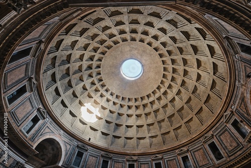  Interior view of the magnificent ancient Roman temple Pantheon and it s concrete dome  Rome  Italy