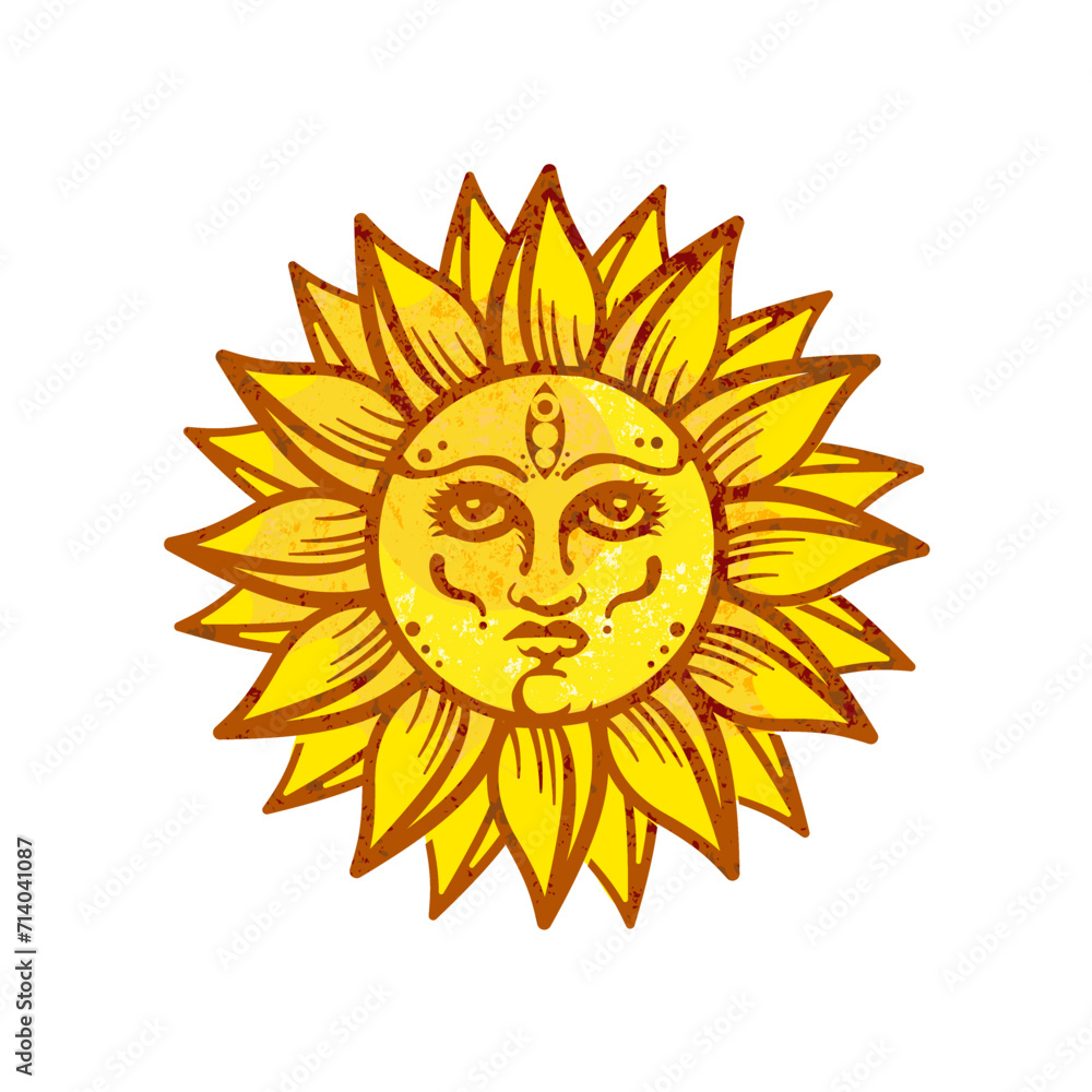 Sunflower with face - vector illustration in retro style Sunflower with face - vector illustration in retro style