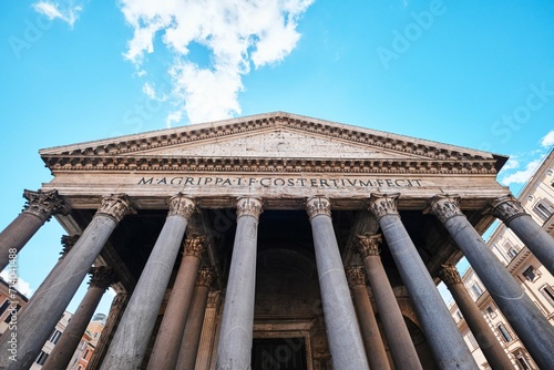Imposing facade of the ancient Pantheon temple and church, Rome, Italy