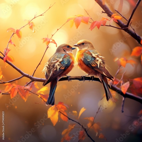 Pairs birds tree branches sitting love image Generative AI © MiltonKumar