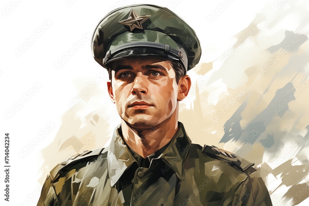 Portrait of a man in a military uniform. Vector illustration. Portrait of a man in a military uniform. Vector illustration.