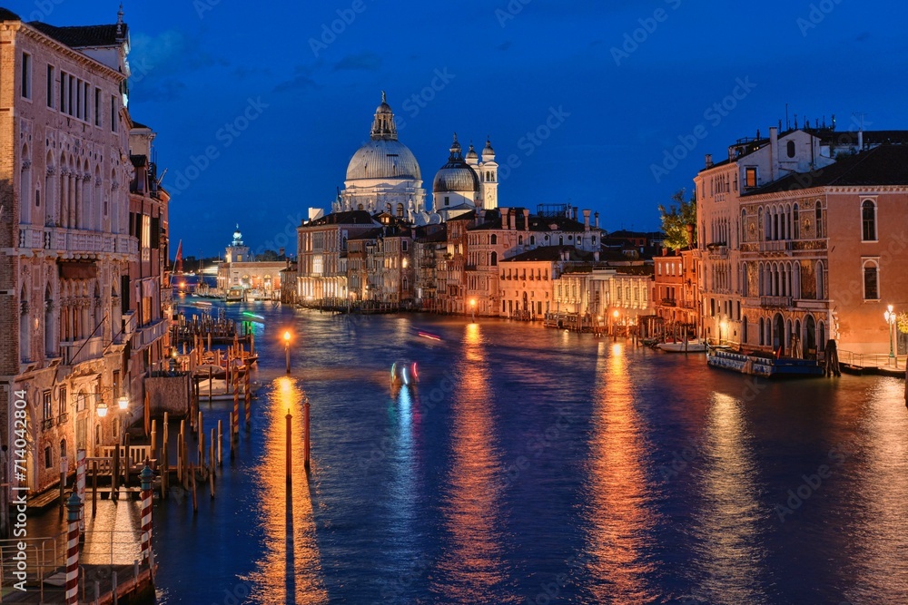View of Grand Canal and Basilica Santa Maria della Salute, Venice, Italy - obrazy, fototapety, plakaty 