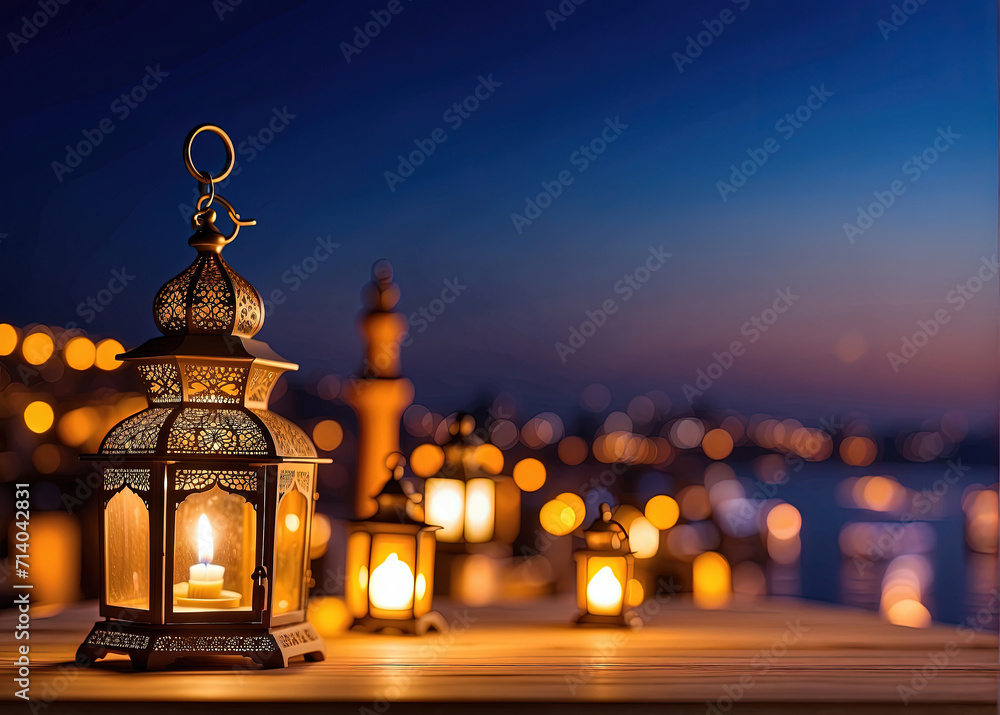Fototapeta premium traditional lanterns representing the festive spirit of islamic event and celebration.