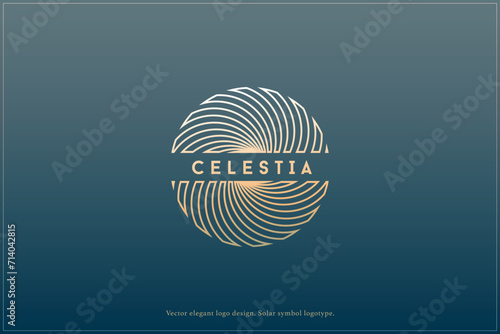 Celestial logo design, Star logotype, Planet, Space, Universe, Minimal Minimalistic, Sun, Rays, Satelite emblem. Vector illustration