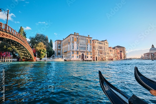 Sunrise view from Ponte dell'Accademia and Palazzo Franchetti, Venice, Italy