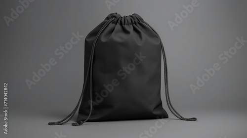 Black Drawstring Pack template Mock up of Bag. Canvas Bag with drawstring, Vector Black Mock up Backpack bag, Generative AI