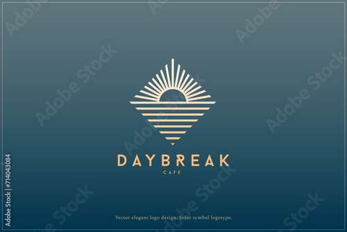 Celestial logo design, Star logotype, Planet, Space, Universe, Minimal Minimalistic, Sun, Rays, Satelite emblem. Vector illustration