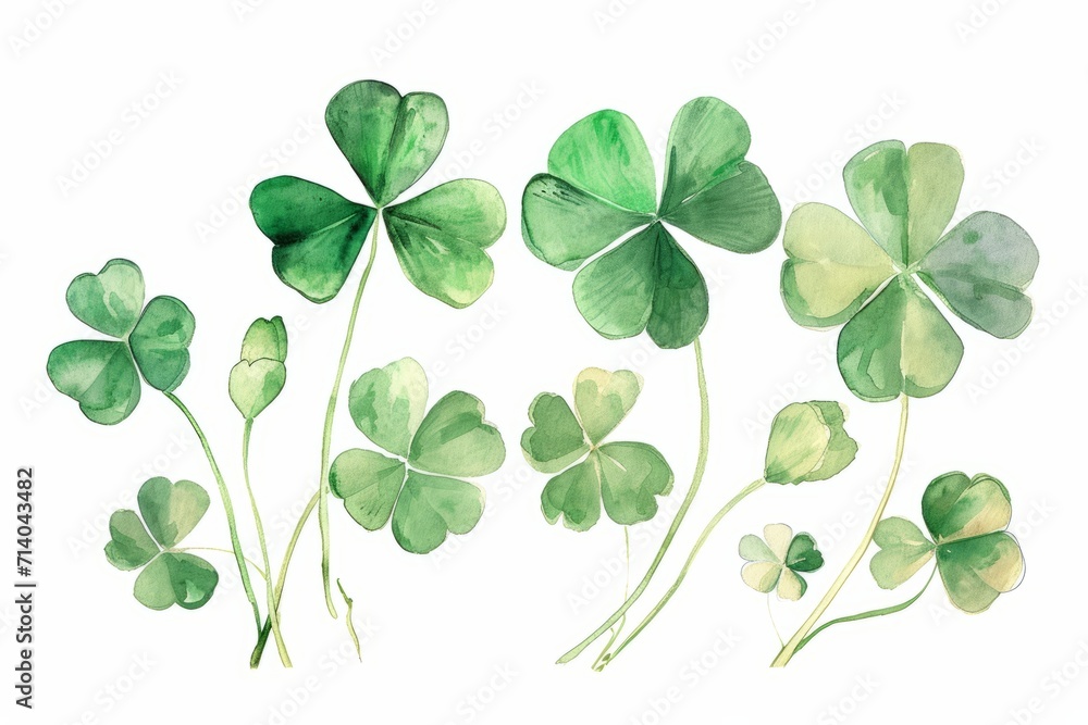 Obraz premium Watercolor green clover on a white background