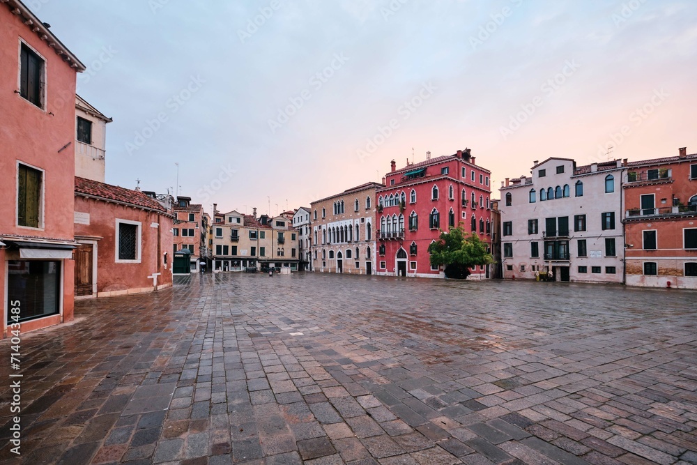 Empty square of Campo Sant Angelo, also known as Campo Sant Anzolo, which is a square in the sestiere of San Marco, Venice, Italy