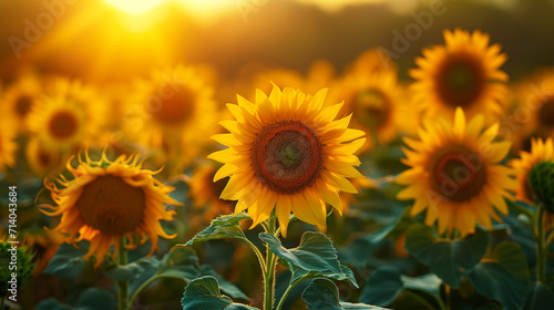 A sunflower farm with rows of vibrant blooms stretching towards the horizon.