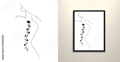 Flower and women line drawing wall art 