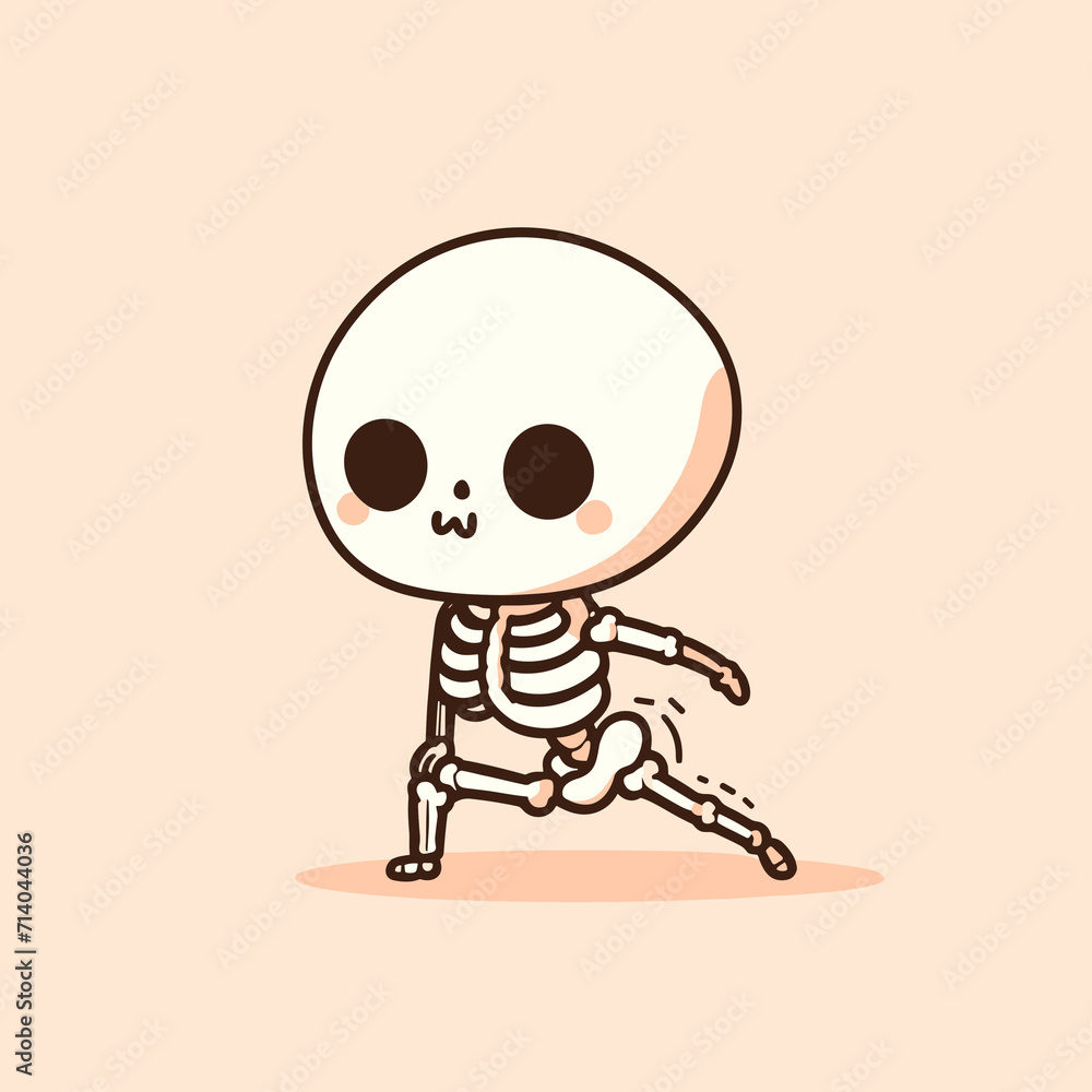 Cute Skeleton doing exercise, Vector Illustration, Halloween sticker in kawaii style, light background, generative ai Cute Skeleton doing exercise, Vector Illustration, Halloween sticker in kawaii style, light background, generative ai