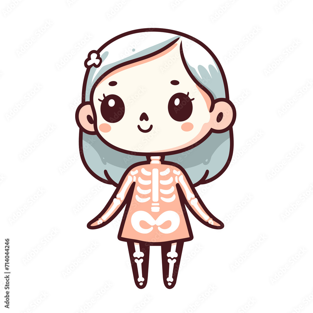 Cute kawaii cartoon girl. Vector illustration of a cute little girl in a Halloween costume, sticker design, generative ai Cute kawaii cartoon girl. Vector illustration of a cute little girl in a Halloween costume, sticker design, generative ai