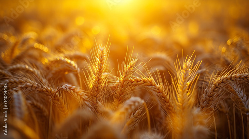 A well-lit field of golden wheat ready for harvest. photo