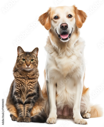 cute cat and dog on a white background.