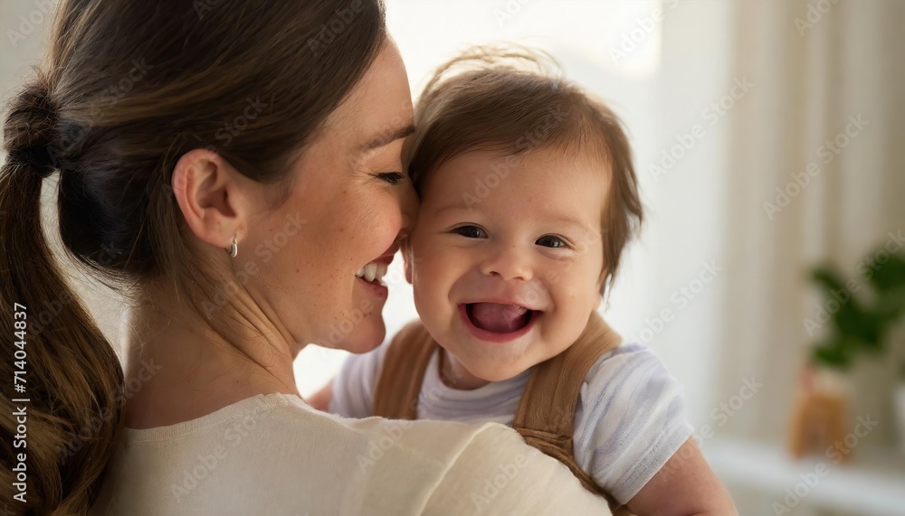 joyful mother holding her laughing baby, with the focus on the infant's delighted expression joyful mother holding her laughing baby, with the focus on the infant's delighted expression