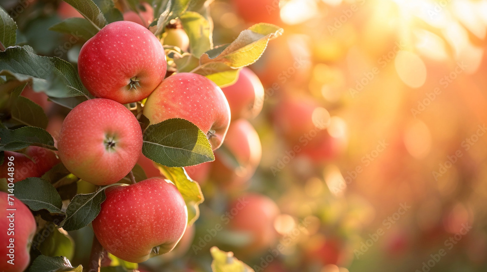 Ripe apples on the tree bathed in warm sunlight. Ripe apples on the tree bathed in warm sunlight.