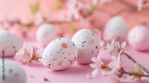  Easter postcard with painted pastel eggs on a pink background