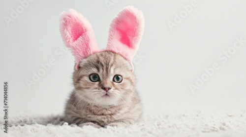  Easter postcard with cute british cat wearing oversized bunny ears