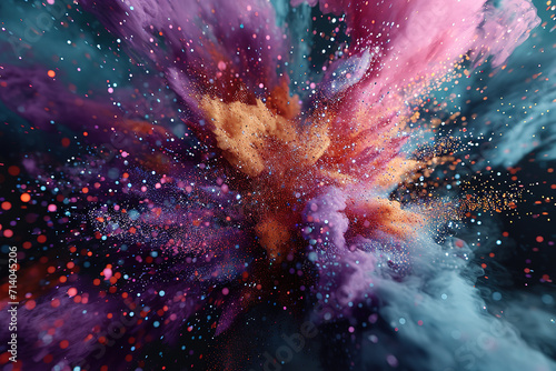 Colorful art of powder dust explosion. Holi color festival . Abstract modern digital art, Digital color cloud smoke abstract graphic poster background, Ganerative AI