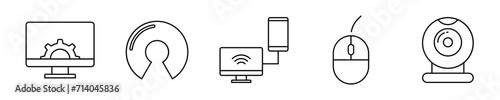  line icons related to data exchange, traffic, files, cloud, server. Outline icon collection