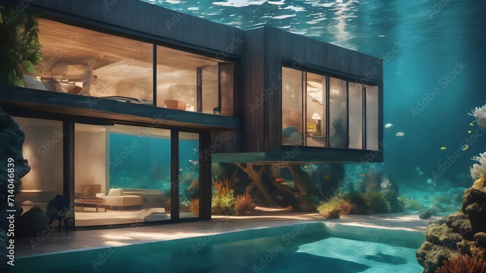 Obraz premium Home in Underwater Background Very cool