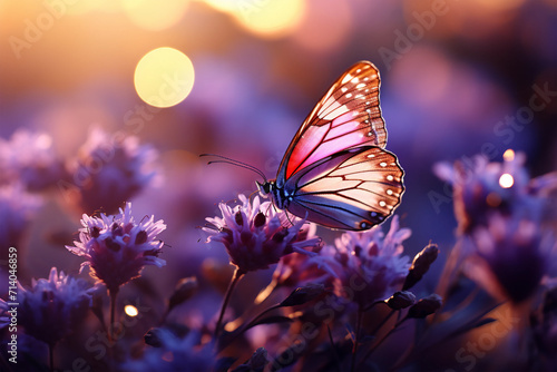 butterfly on flower ,Butterflies Flying over Blooming Lavender Flowers Field at Sunset © Farjana CF- 2969560