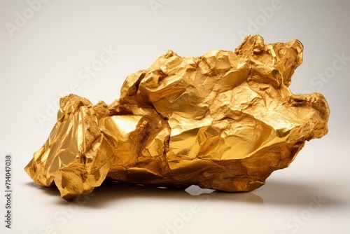 Three-dimensional golden nugget displayed against a plain white backdrop. Generative AI